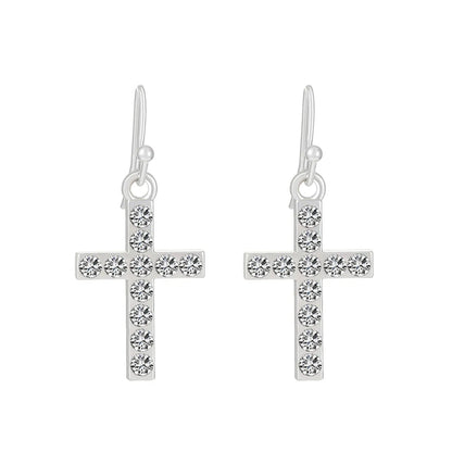 Fashion Cross Heart Shape Copper Plating Artificial Diamond Earrings 1 Pair