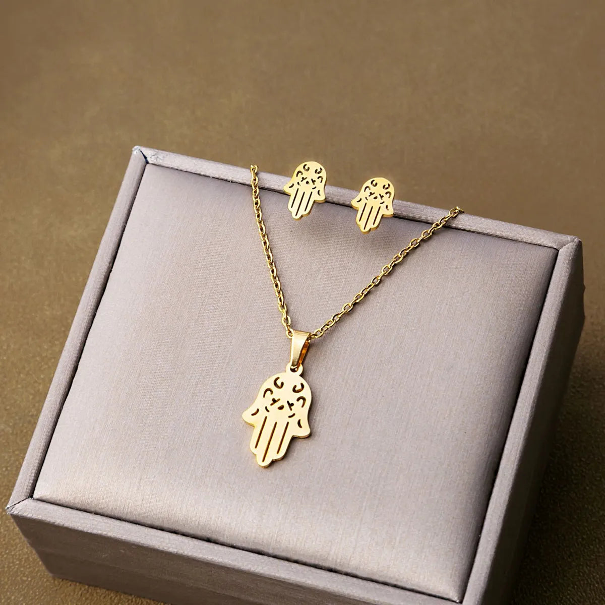 Fashion Cross Leaves Eye Stainless Steel Plating Jewelry Set 2 Pieces