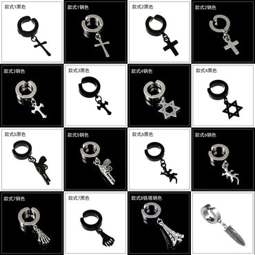 Fashion Cross Pendant Titanium Steel Ear Clips