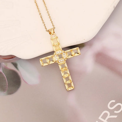 Fashion Cross Stainless Steel Copper Pendant Necklace Inlay Zircon Stainless Steel Necklaces