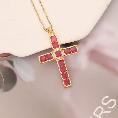 Fashion Cross Stainless Steel Copper Pendant Necklace Inlay Zircon Stainless Steel Necklaces