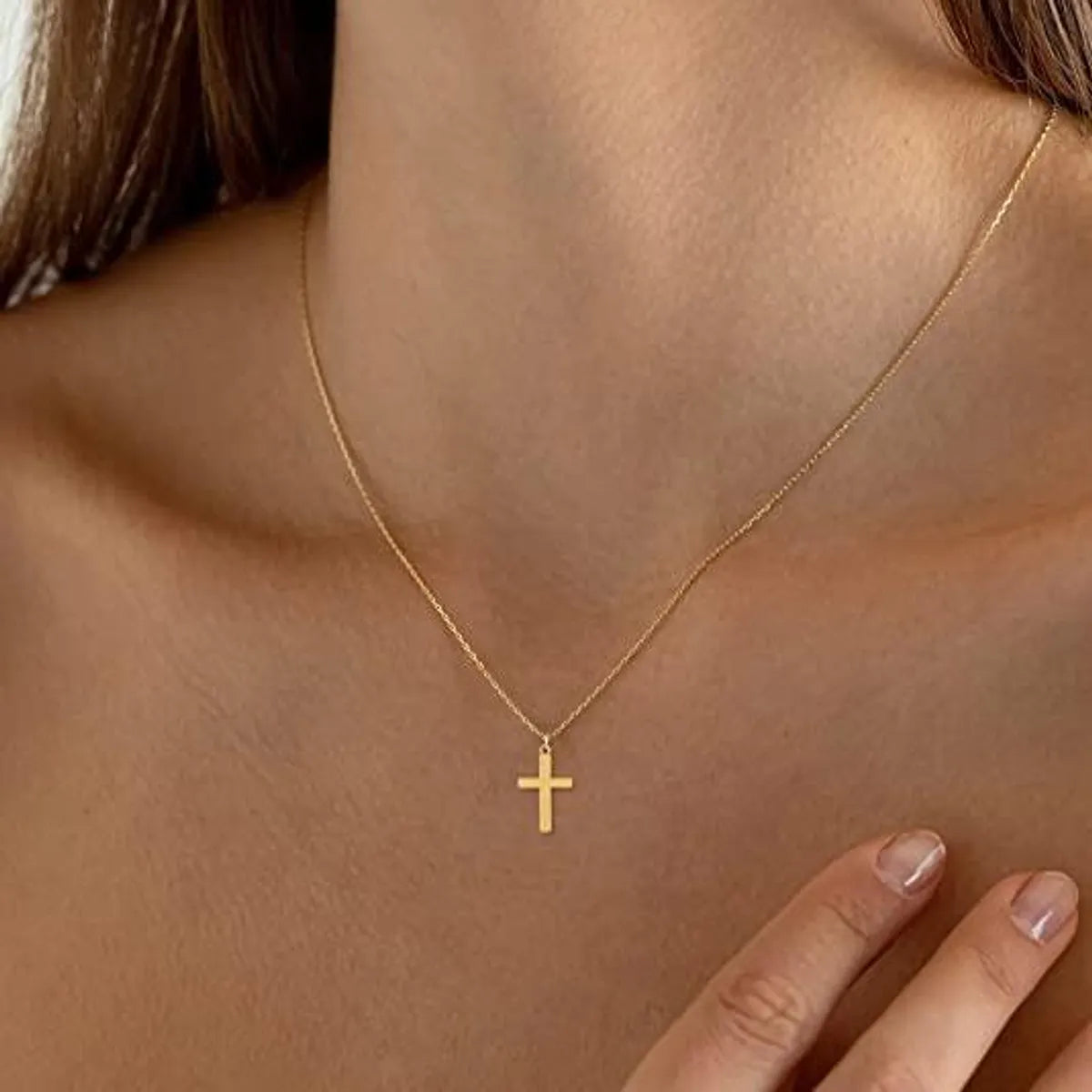 Fashion Cross Stainless Steel Gold Plated Pendant Necklace