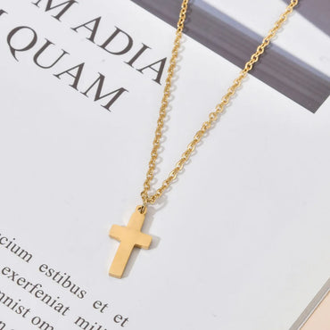 Fashion Cross Stainless Steel Gold Plated Pendant Necklace