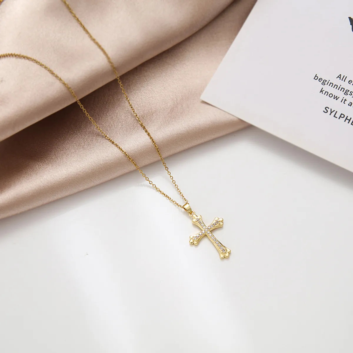 Fashion Cross Stainless Steel Inlaid Zircon Necklace