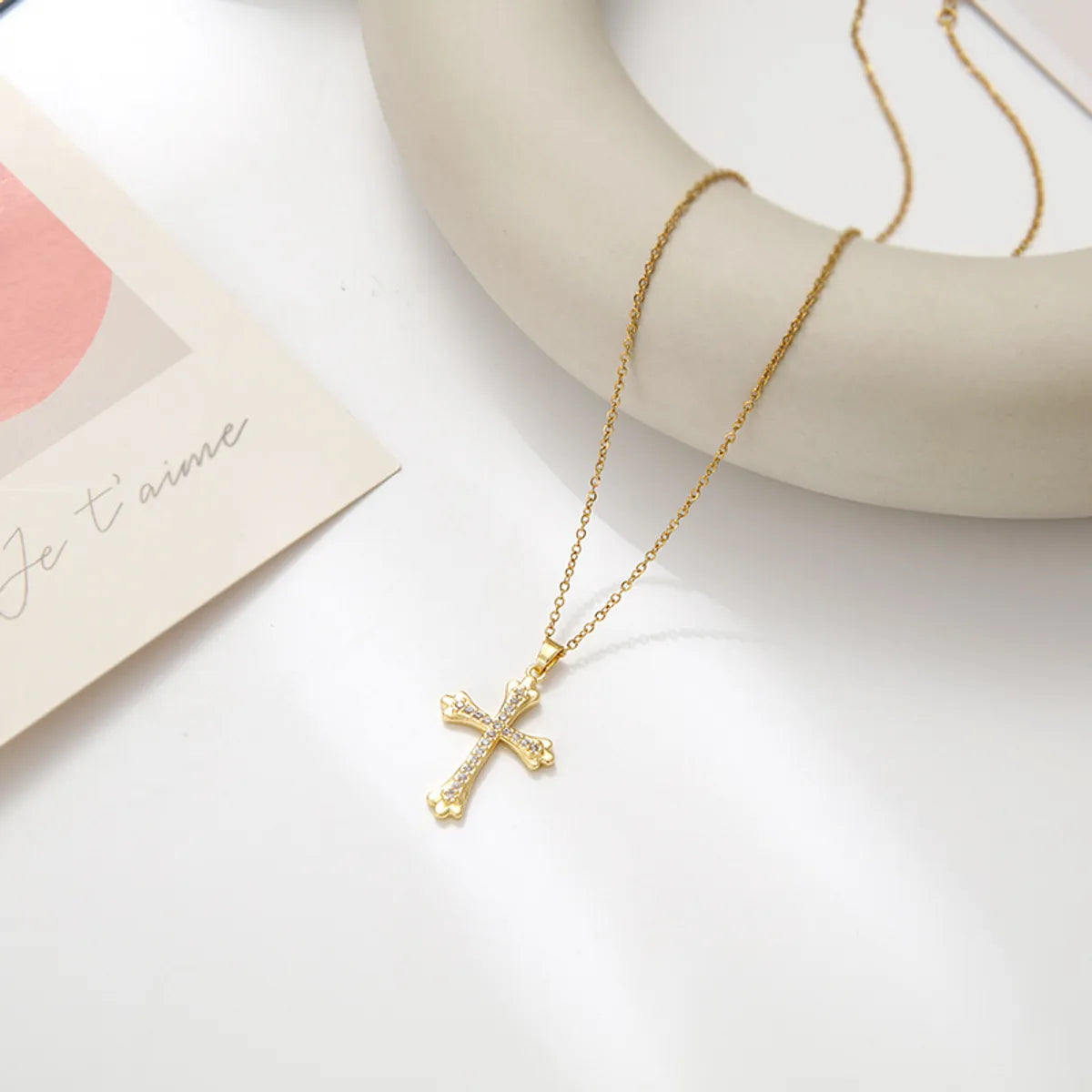 Fashion Cross Stainless Steel Inlaid Zircon Necklace