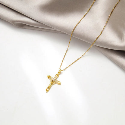 Fashion Cross Stainless Steel Inlay Zircon Necklace