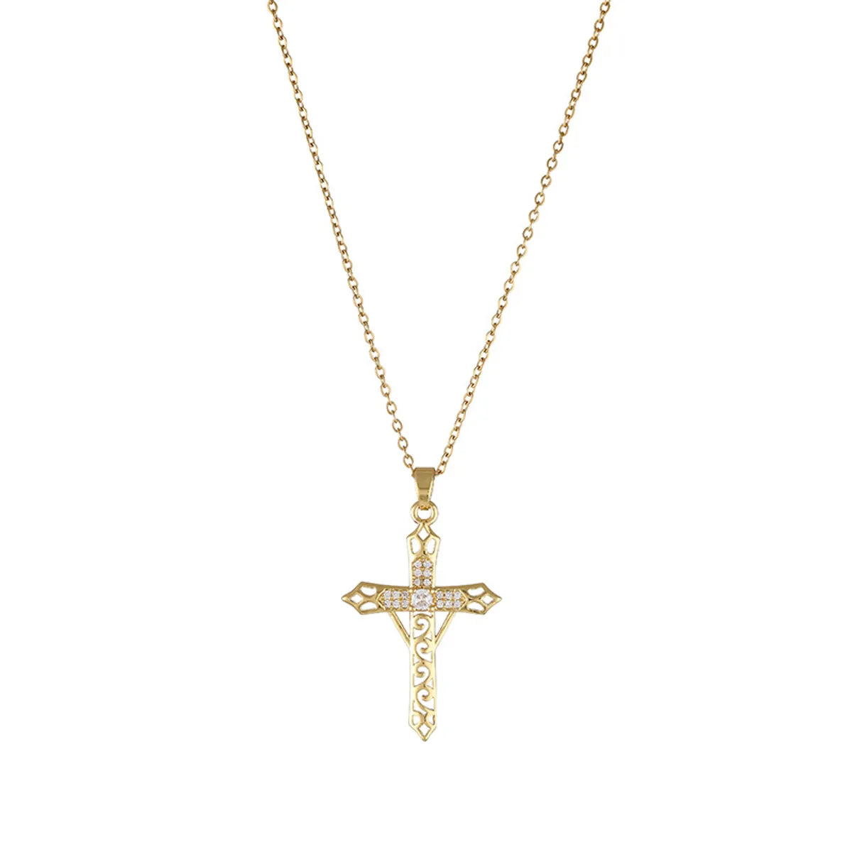 Fashion Cross Stainless Steel Inlay Zircon Necklace