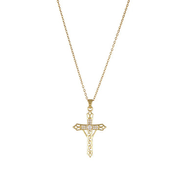 Fashion Cross Stainless Steel Inlay Zircon Necklace