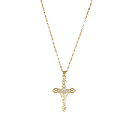 Fashion Cross Stainless Steel Inlay Zircon Necklace