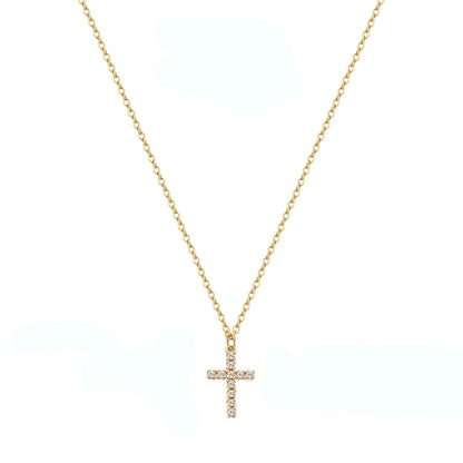 Fashion Cross Stainless Steel Inlay Zircon Pendant Necklace