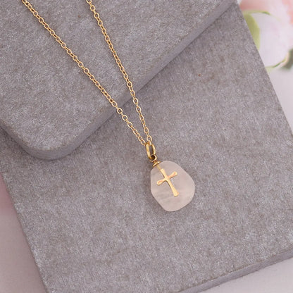 Fashion Cross Stainless Steel Natural Stone Plating Pendant Necklace