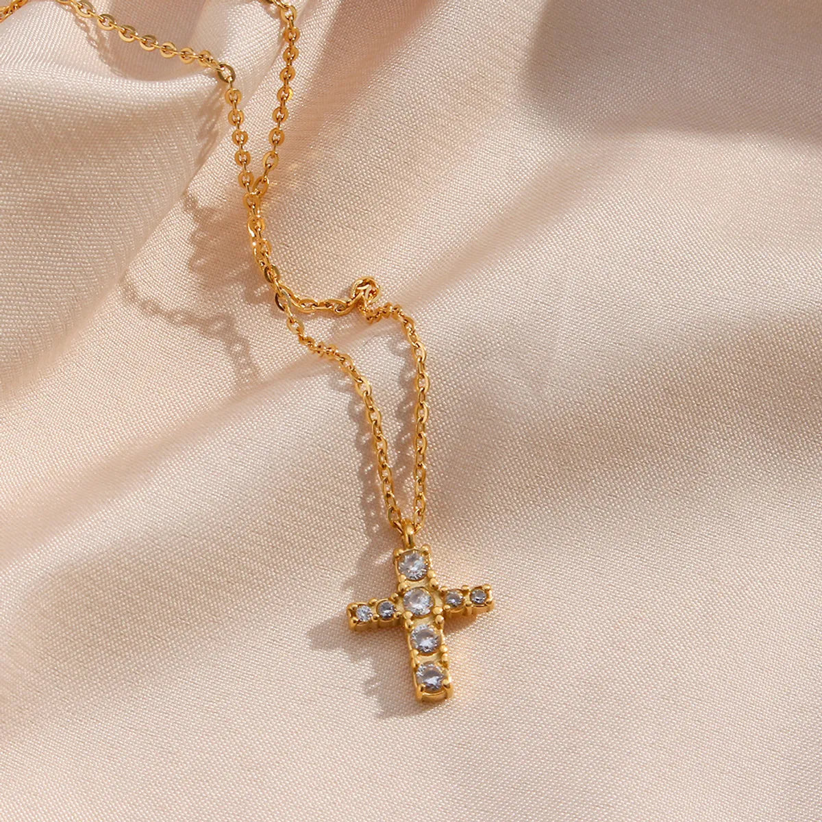 Fashion Cross Stainless Steel Plating Inlay Zircon Necklace