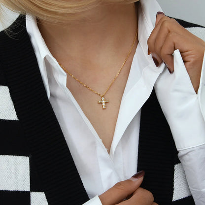 Fashion Cross Stainless Steel Plating Inlay Zircon Necklace