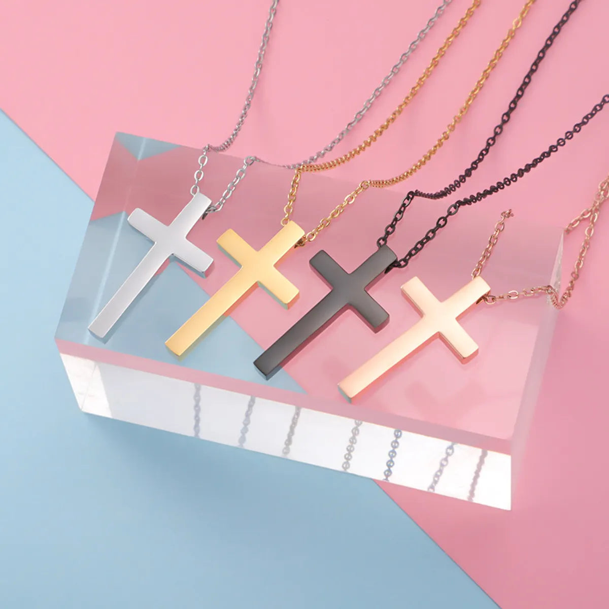 Fashion Cross Stainless Steel Patchwork Pendant Necklace