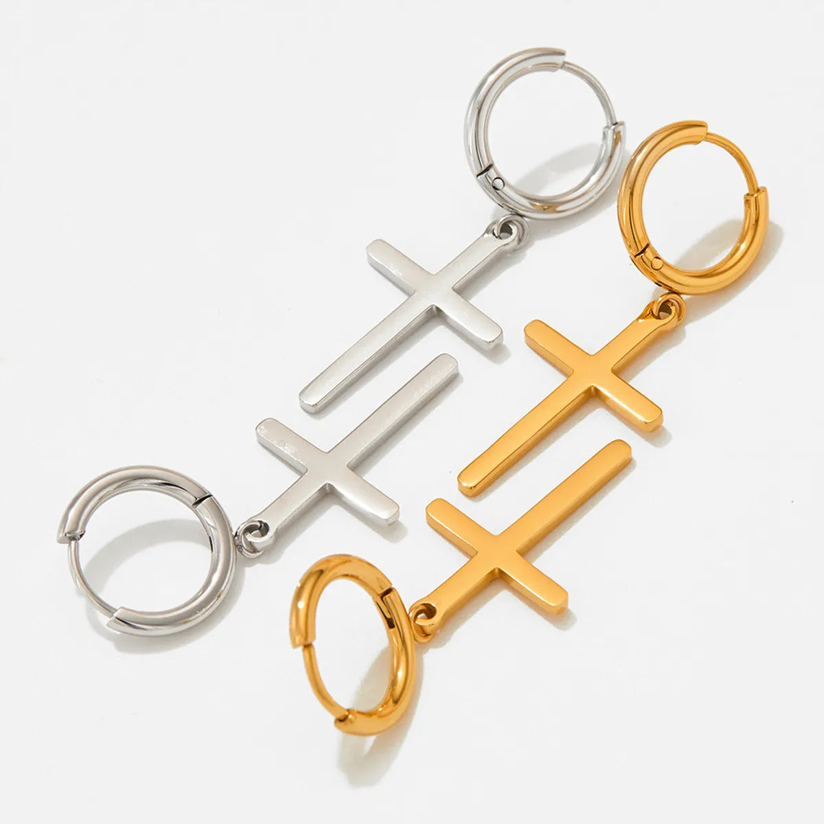 Fashion Cross Stainless Steel Plating Drop Earrings 1 Pair