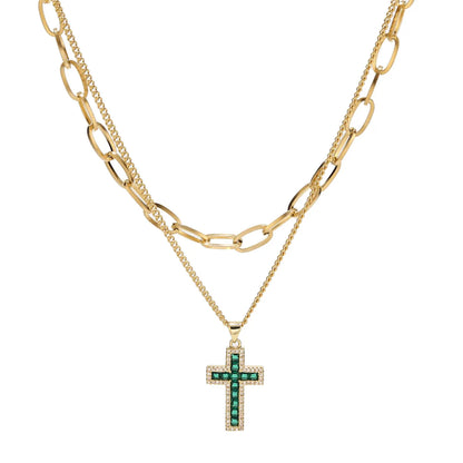 Fashion Cross Stainless Steel Plating Zircon Layered Necklaces 1 Piece