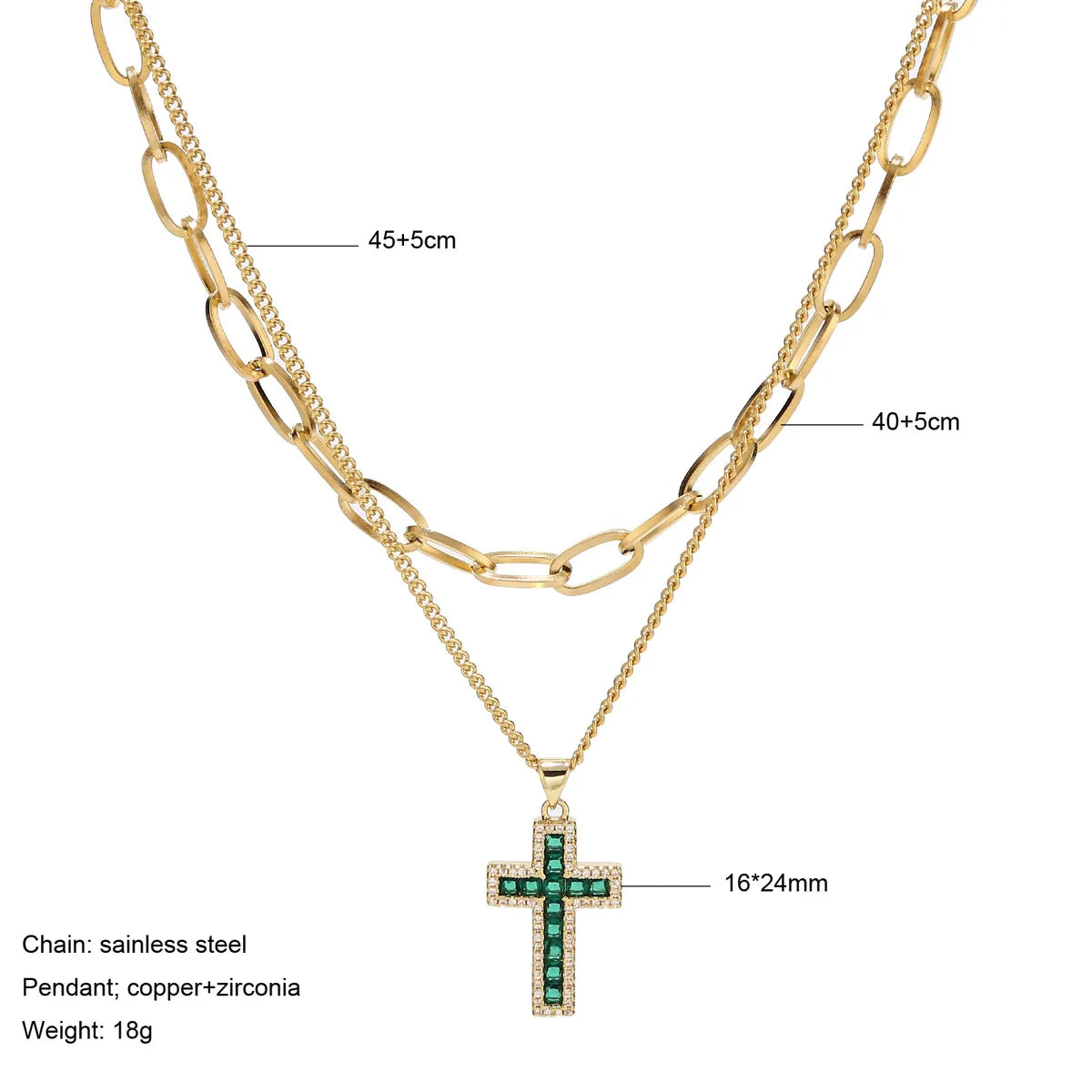 Fashion Cross Stainless Steel Plating Zircon Layered Necklaces 1 Piece