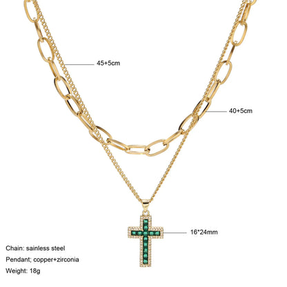 Fashion Cross Stainless Steel Plating Zircon Layered Necklaces 1 Piece