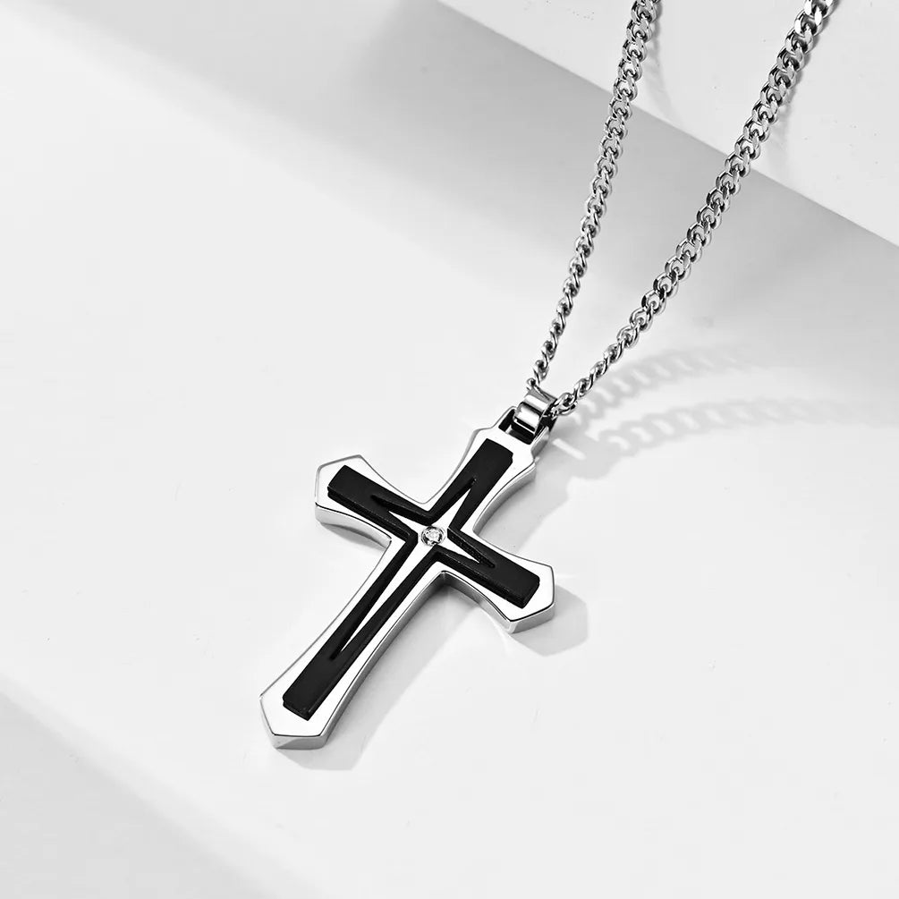 Fashion Cross Stainless Steel Plating Zircon Pendant Necklace 1 Piece