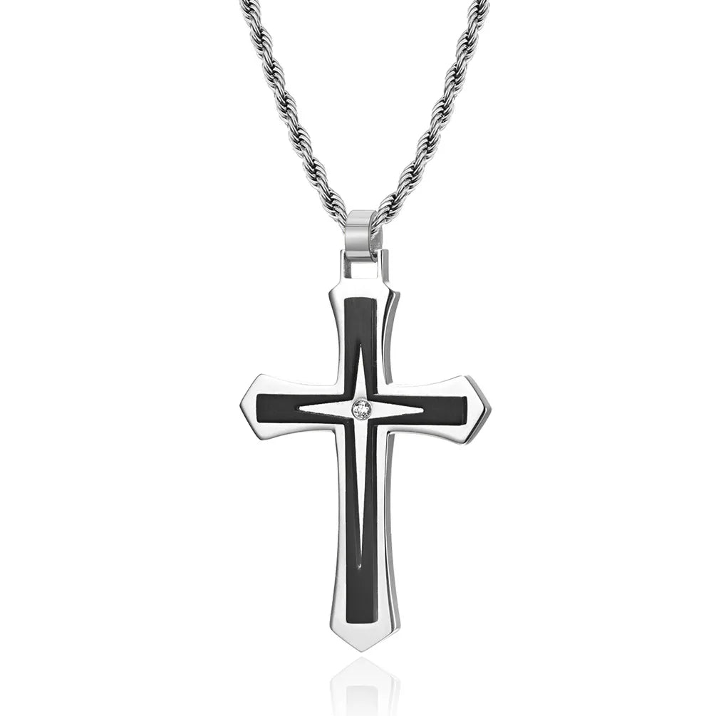 Fashion Cross Stainless Steel Plating Zircon Pendant Necklace 1 Piece