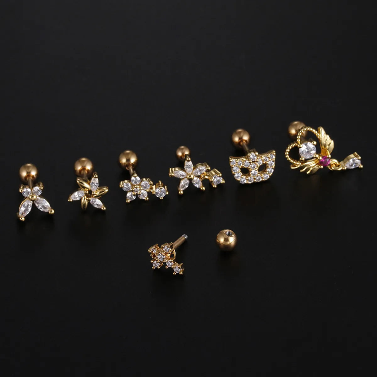 Fashion Cross Star Butterfly Stainless Steel Inlay Zircon Ear Studs 1 Piece