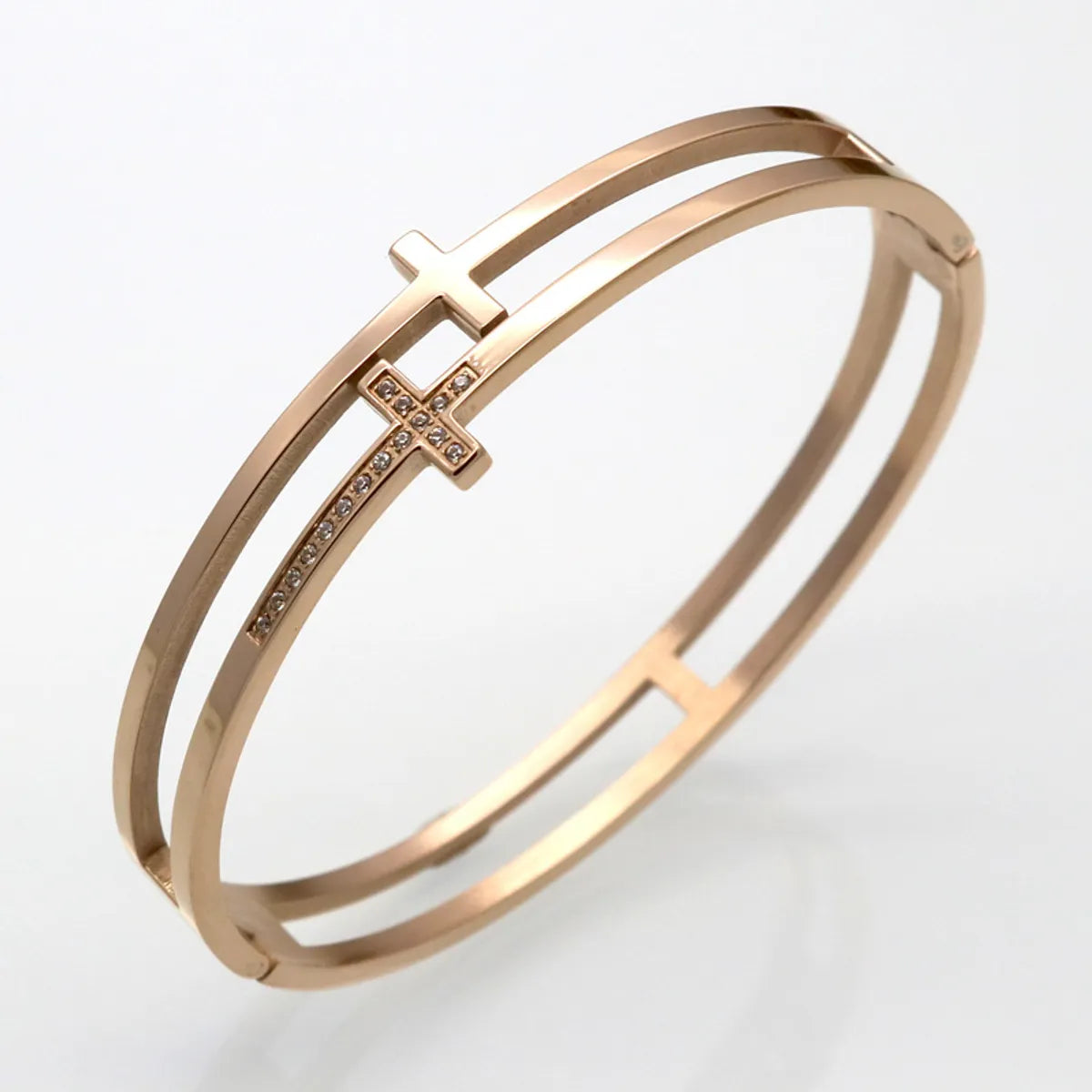 Fashion Cross Titanium Steel Inlay Rhinestones Bangle