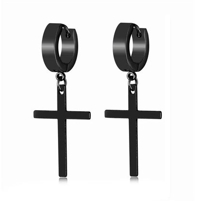 Fashion Cross Titanium Steel Plating Dangling Earrings 1 Piece