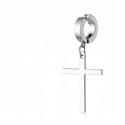 Fashion Cross Titanium Steel Plating Dangling Earrings 1 Piece