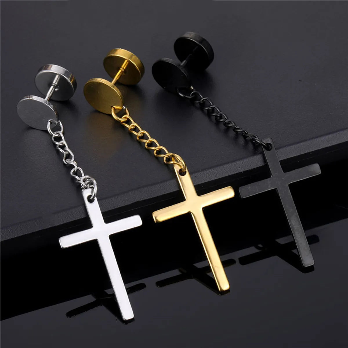 Fashion Cross Titanium Steel Plating Drop Earrings 1 Piece