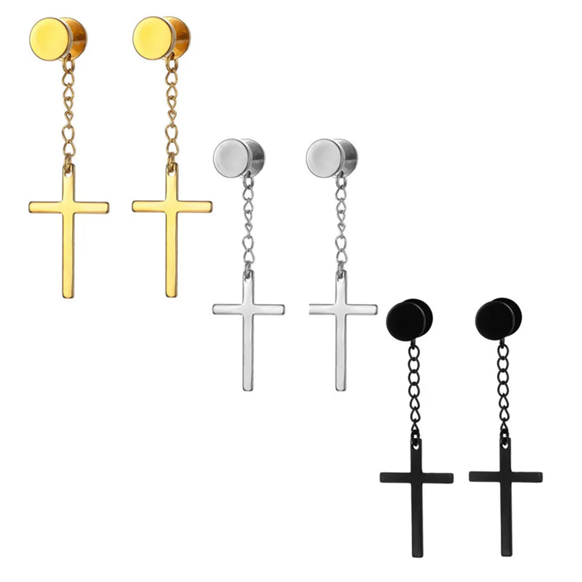 Fashion Cross Titanium Steel Plating Drop Earrings 1 Piece