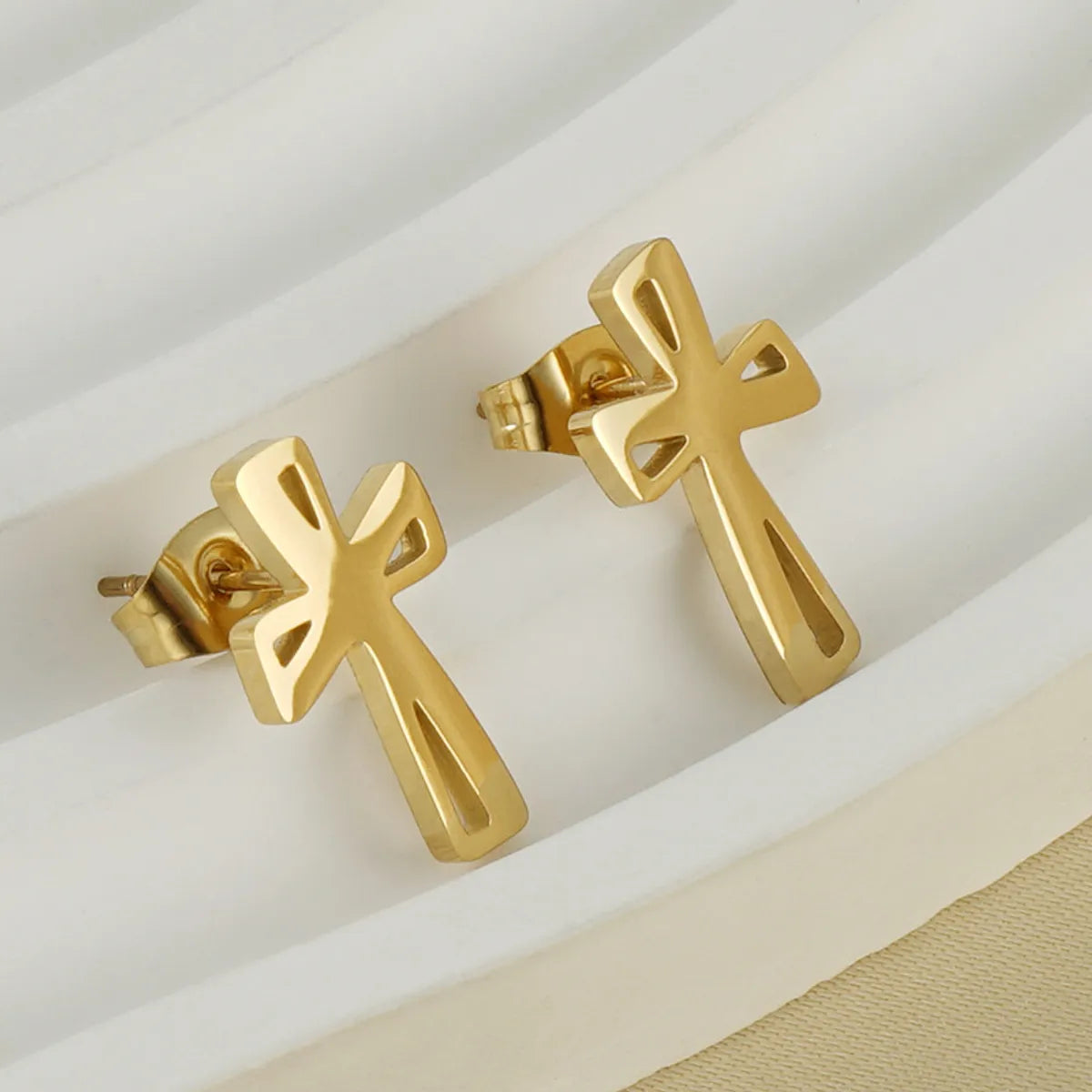 Fashion Cross Titanium Steel Plating Ear Studs 1 Pair