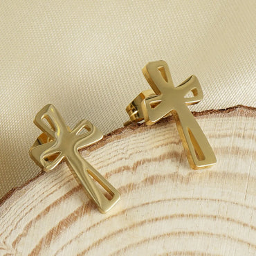 Fashion Cross Titanium Steel Plating Ear Studs 1 Pair