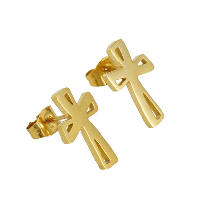 Fashion Cross Titanium Steel Plating Ear Studs 1 Pair