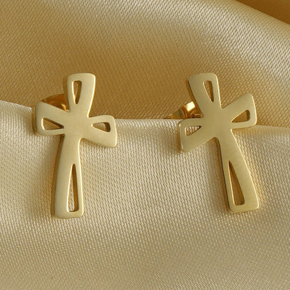 Fashion Cross Titanium Steel Plating Ear Studs 1 Pair