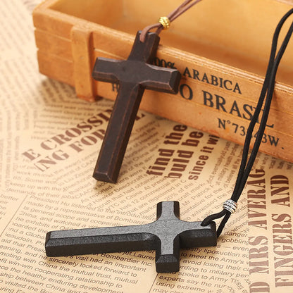 Fashion Cross Wood Unisex Pendant Necklace Long Necklace