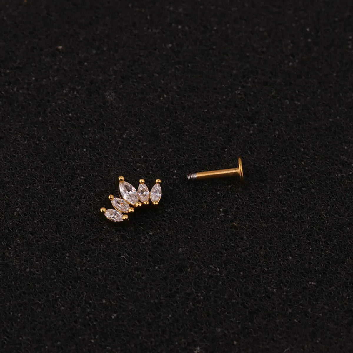 Fashion Crown Flower Stainless Steel Copper Inlay Zircon Lip Stud 1 Piece