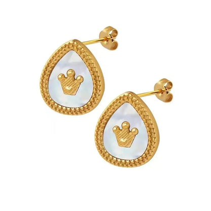 Fashion Crown Flower Titanium Steel Plating Ear Studs 1 Pair