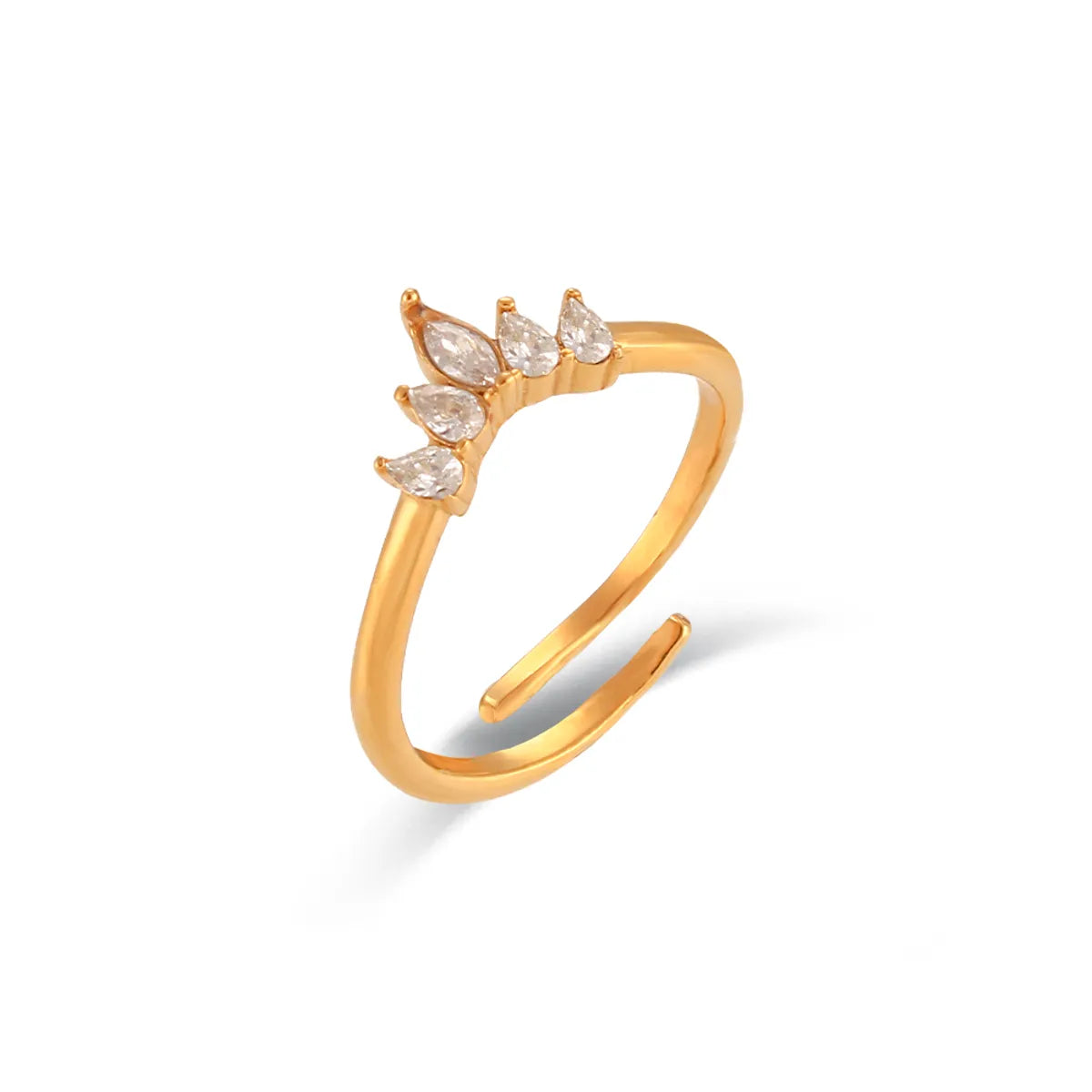 Fashion Crown Stainless Steel Inlay Zircon Open Ring 1 Piece