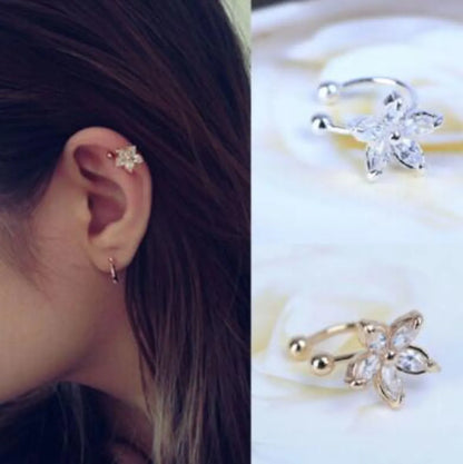 Fashion Crystal Daisy U-Shaped Camellia Ear Clips Single Jewelry Wholesale