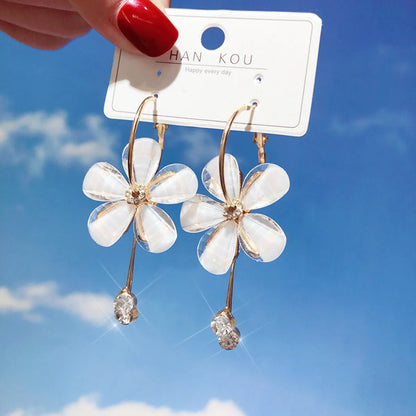 Fashion Crystal Flower Earrings Korean Long Tassel Earrings Wholesale