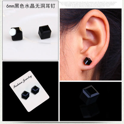 Fashion Cube Color Zircon Magnetic Earrings