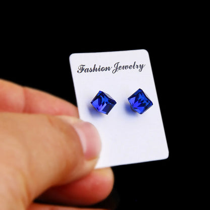 Fashion Cube Color Zircon Magnetic Earrings