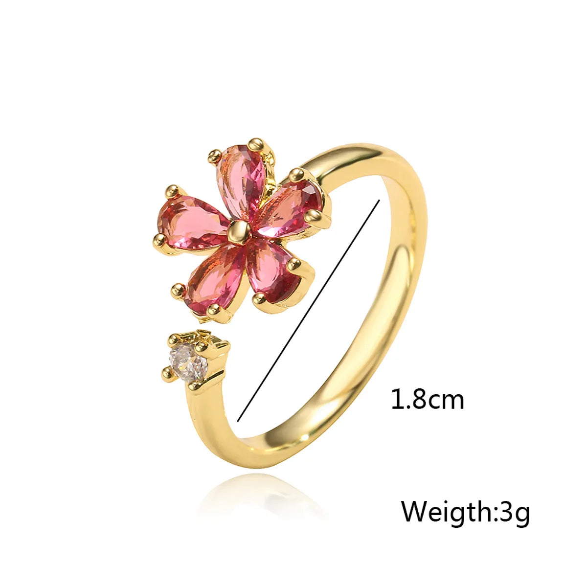 Fashion Cute 18k Gold Plated Flower-shaped Zircon Inlaid Open Ring Female