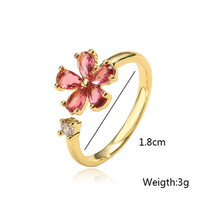 Fashion Cute 18k Gold Plated Flower-shaped Zircon Inlaid Open Ring Female