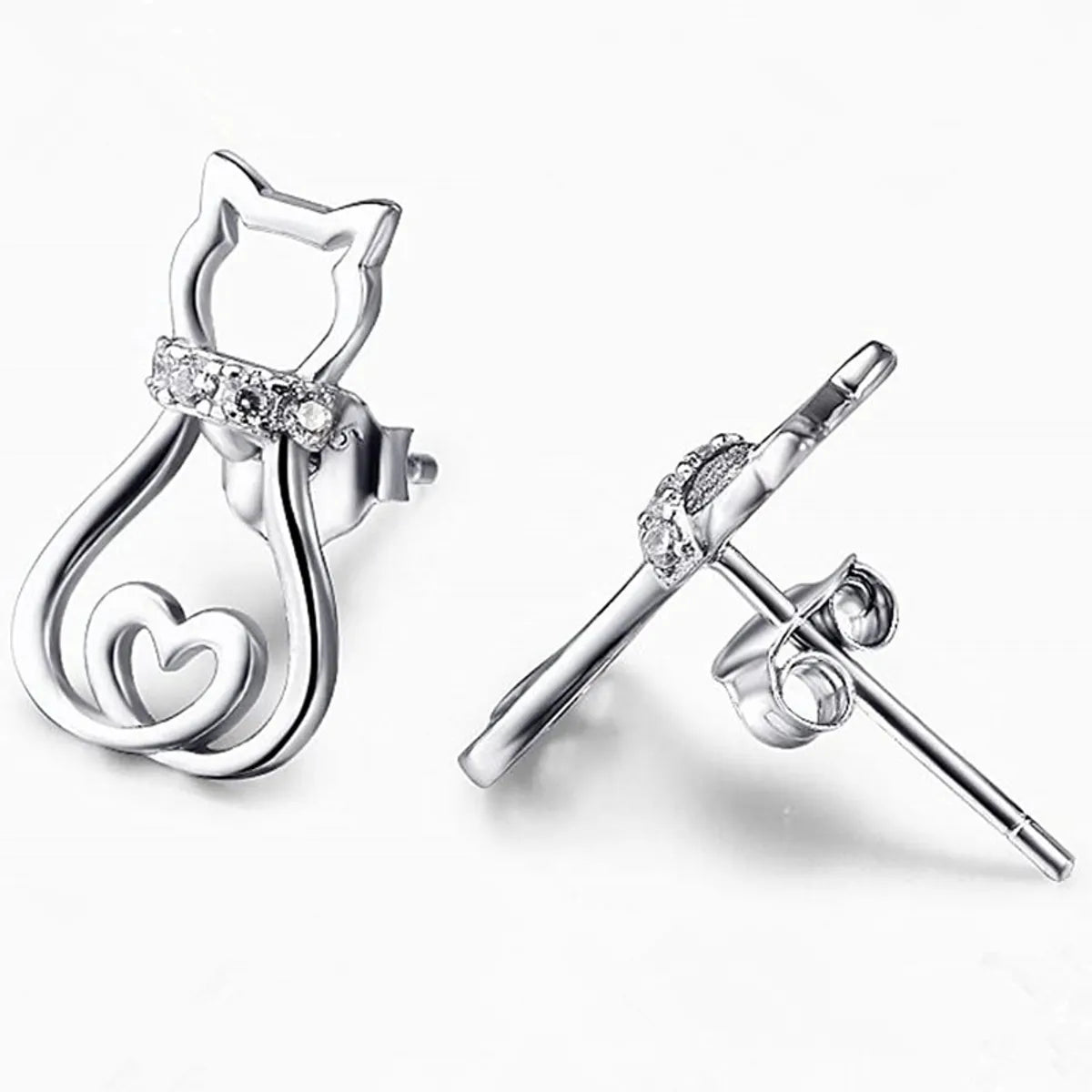 Fashion Cute Hollow Inlaid Zircon Cat Copper Earrings Wholesale