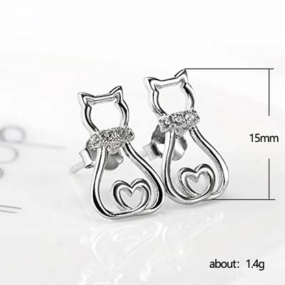 Fashion Cute Hollow Inlaid Zircon Cat Copper Earrings Wholesale