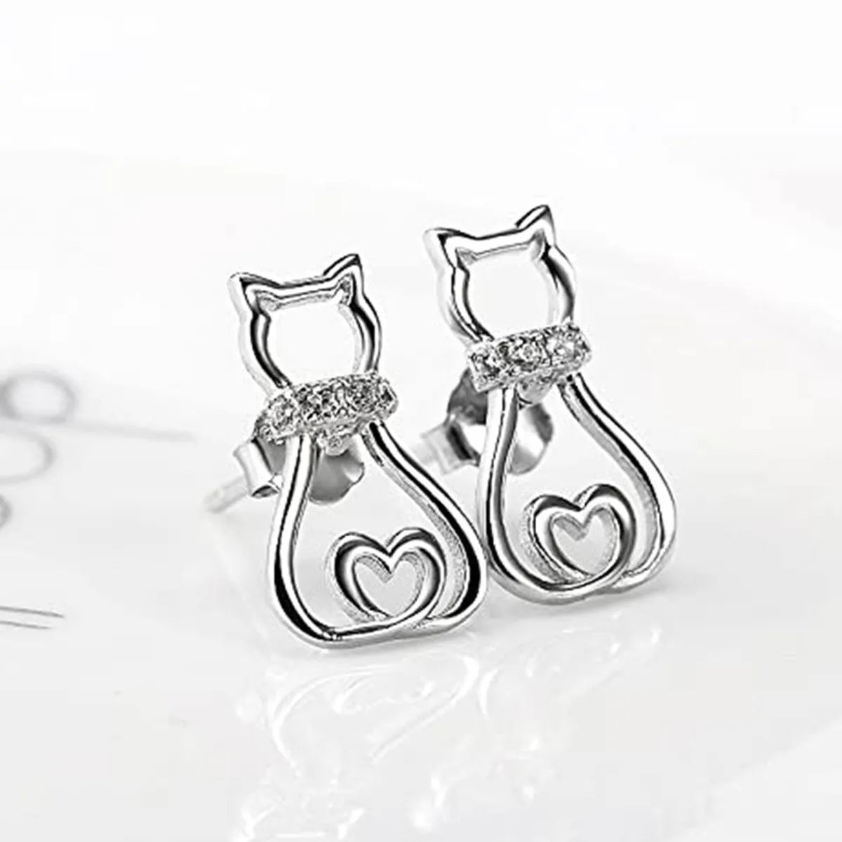 Fashion Cute Hollow Inlaid Zircon Cat Copper Earrings Wholesale