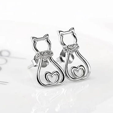 Fashion Cute Hollow Inlaid Zircon Cat Copper Earrings Wholesale