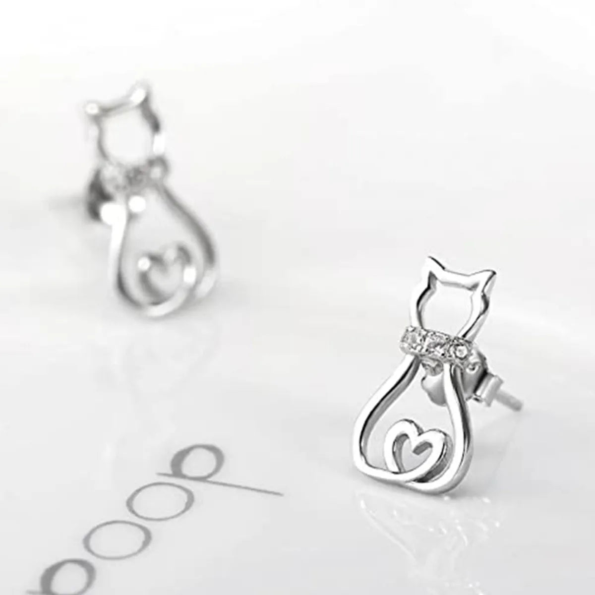 Fashion Cute Hollow Inlaid Zircon Cat Copper Earrings Wholesale