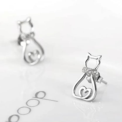 Fashion Cute Hollow Inlaid Zircon Cat Copper Earrings Wholesale